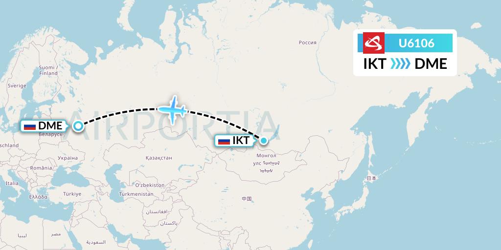 U6106 Ural Airlines Flight Map: Irkutsk to Moscow