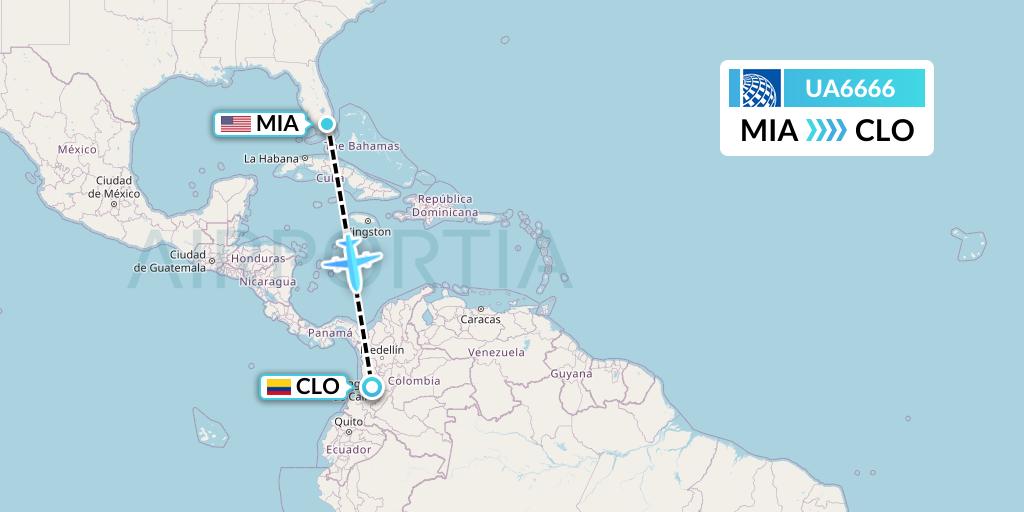 UA6666 United Airlines Flight Map: Miami to Cali