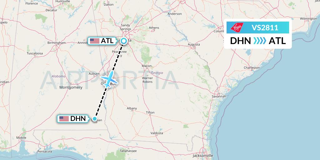 VS2811 Virgin Atlantic Airways Flight Map: Dothan to Atlanta