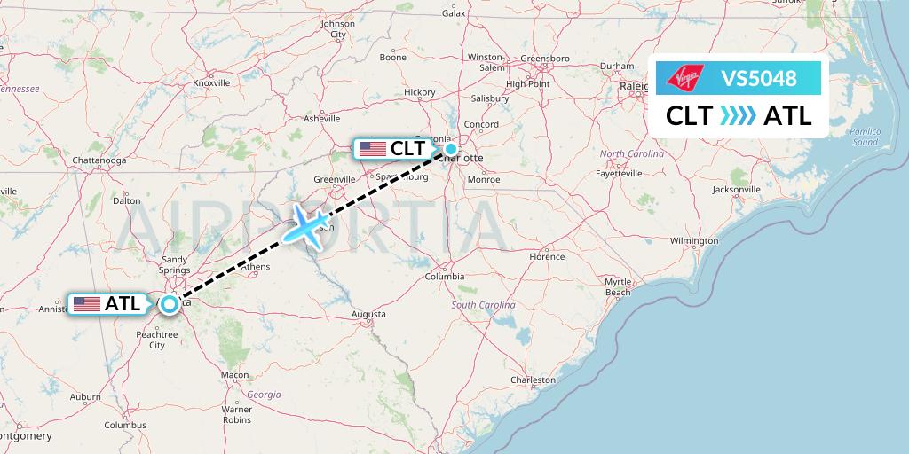 VS5048 Virgin Atlantic Airways Flight Map: Charlotte to Atlanta