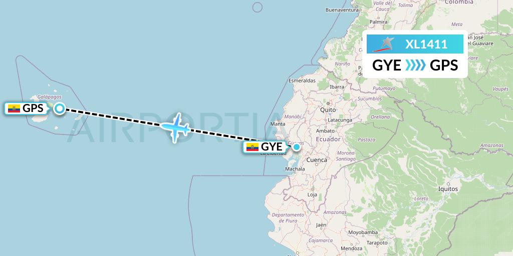 XL1411 LATAM Airlines Ecuador Flight Map: Guayaquil to Galapagos