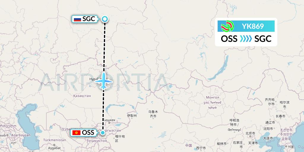 YK869 Avia Traffic Flight Map: Osh to Surgut