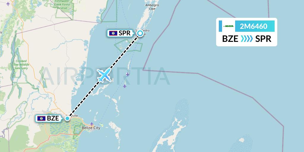 2M6460 Maya Island Air Flight Map: Belize City to San Pedro