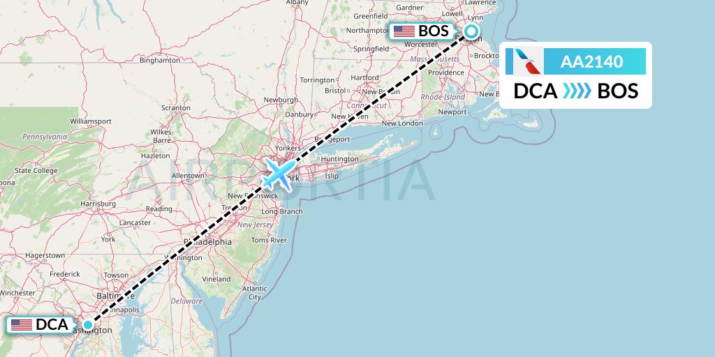 AA2140 American Airlines Flight Map: Washington to Boston