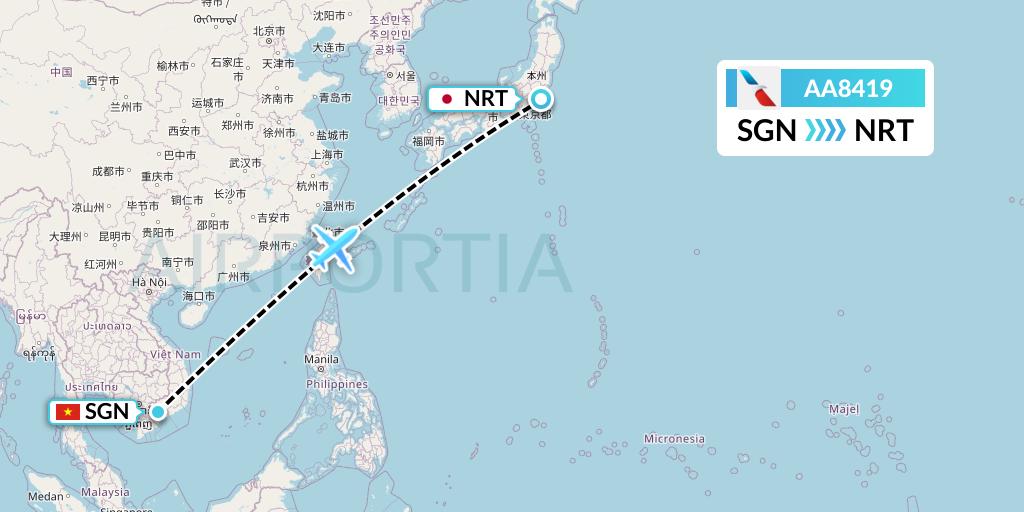 AA8419 American Airlines Flight Map: Ho Chi Minh City to Tokyo