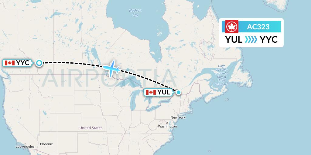 AC323 Air Canada Flight Map: Montreal to Calgary