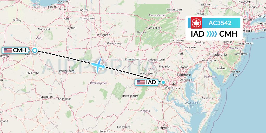 AC3542 Air Canada Flight Map: Washington to Columbus