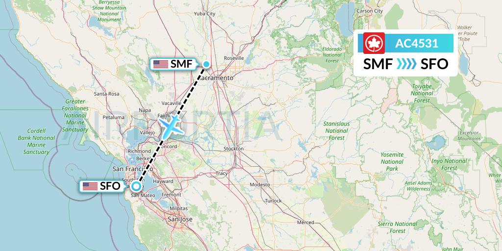 AC4531 Air Canada Flight Map: Sacramento to San Francisco