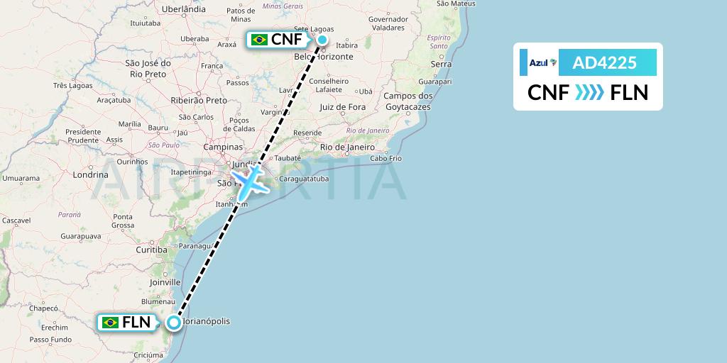 AD4225 Azul Brazilian Airlines Flight Map: Belo Horizonte to Florianopolis
