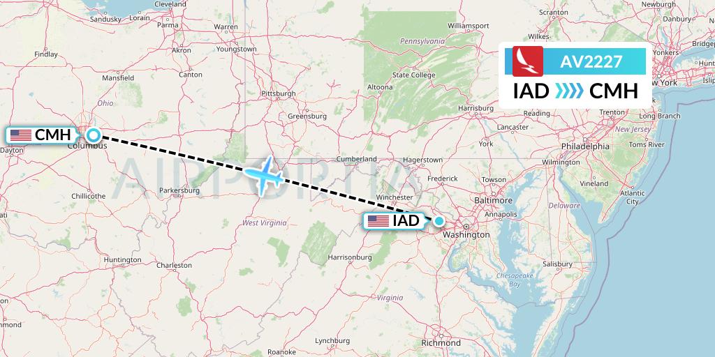 AV2227 Avianca Flight Map: Washington to Columbus