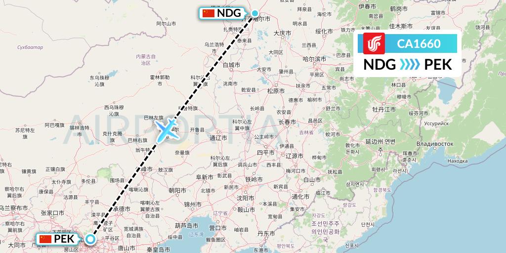 CA1660 Air China Flight Map: Qiqihar to Beijing