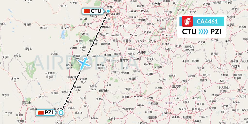 CA4461 Air China Flight Map: Chengdu to Panzhihua