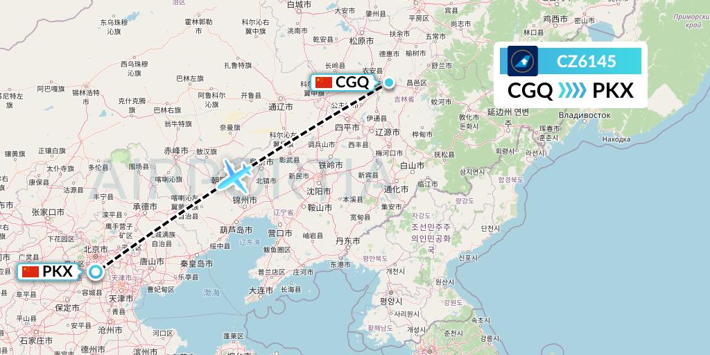 CZ6145 China Southern Airlines Flight Map: Changchun to Beijing