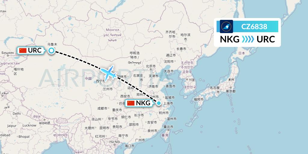 CZ6838 China Southern Airlines Flight Map: Nanjing to Urumqi