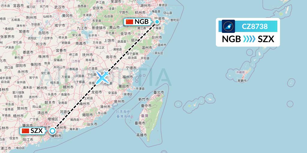 CZ8738 China Southern Airlines Flight Map: Ningbo to Shenzhen