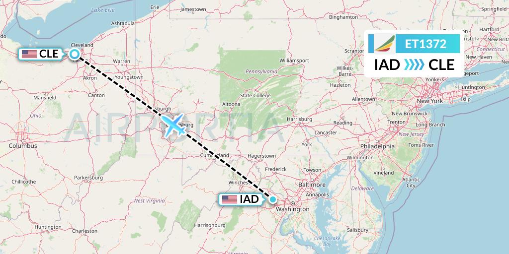 ET1372 Ethiopian Airlines Flight Map: Washington to Cleveland
