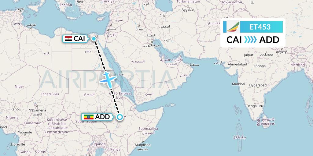 ET453 Ethiopian Airlines Flight Map: Cairo to Addis Ababa