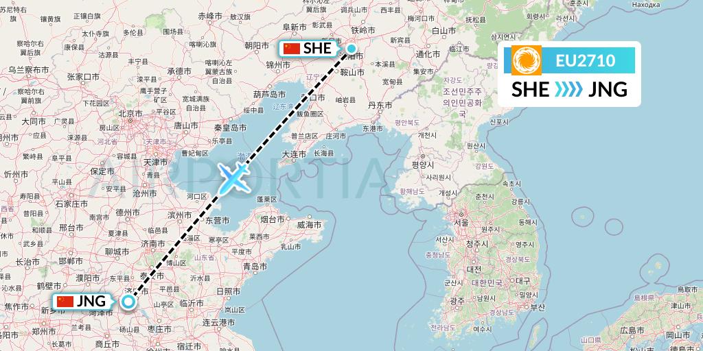 EU2710 Chengdu Airlines Flight Map: Shenyang to Jining
