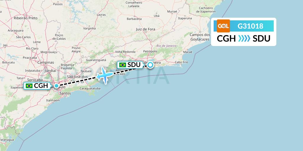 G31018 GOL Transportes Aeros Flight Map: Sao Paulo to Rio de Janeiro