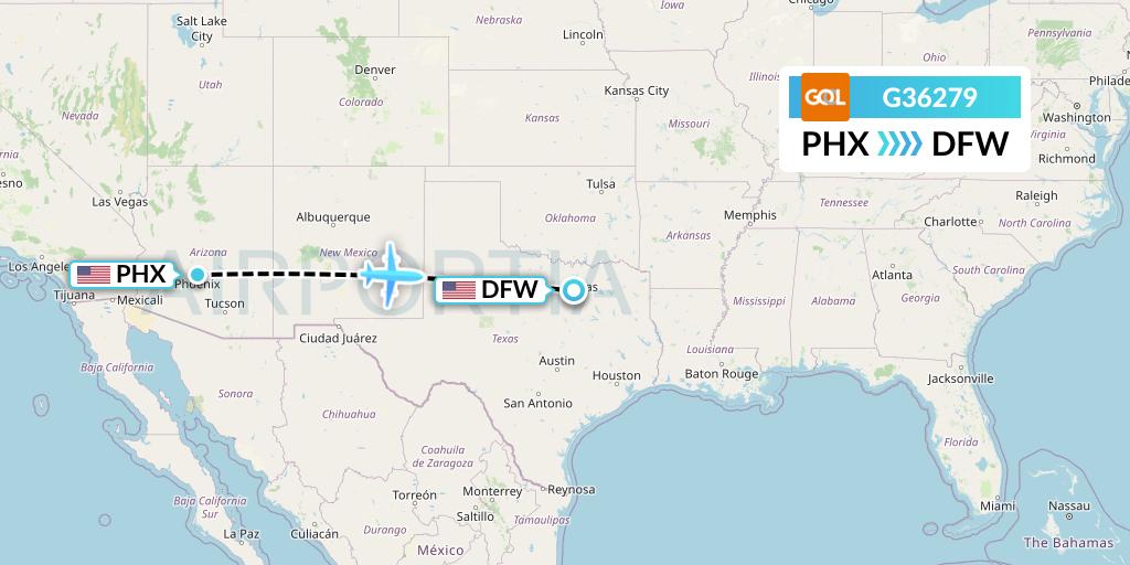 G36279 GOL Transportes Aeros Flight Map: Phoenix to Dallas