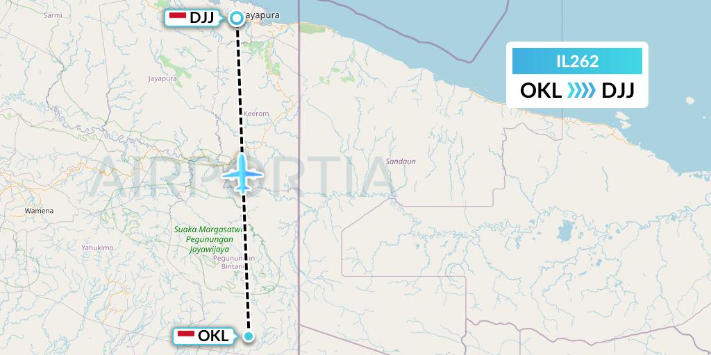 IL262 Trigana Air Service Flight Map: Oksibil-Papua Island to Jayapura