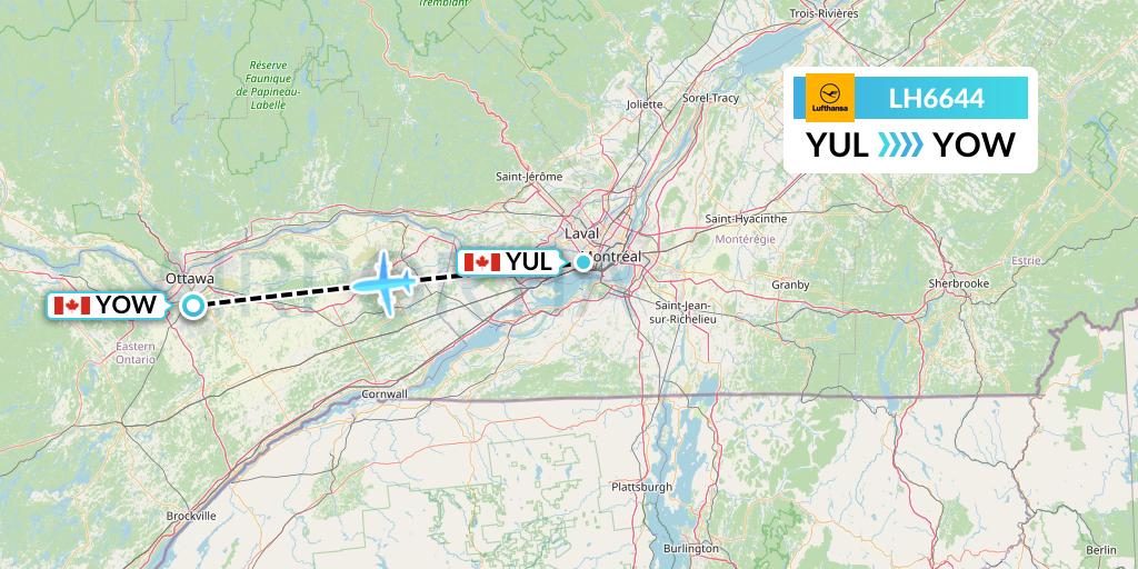 LH6644 Lufthansa Flight Map: Montreal to Ottawa