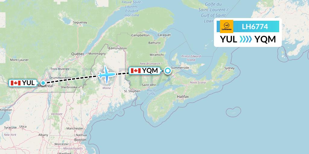 LH6774 Lufthansa Flight Map: Montreal to Moncton