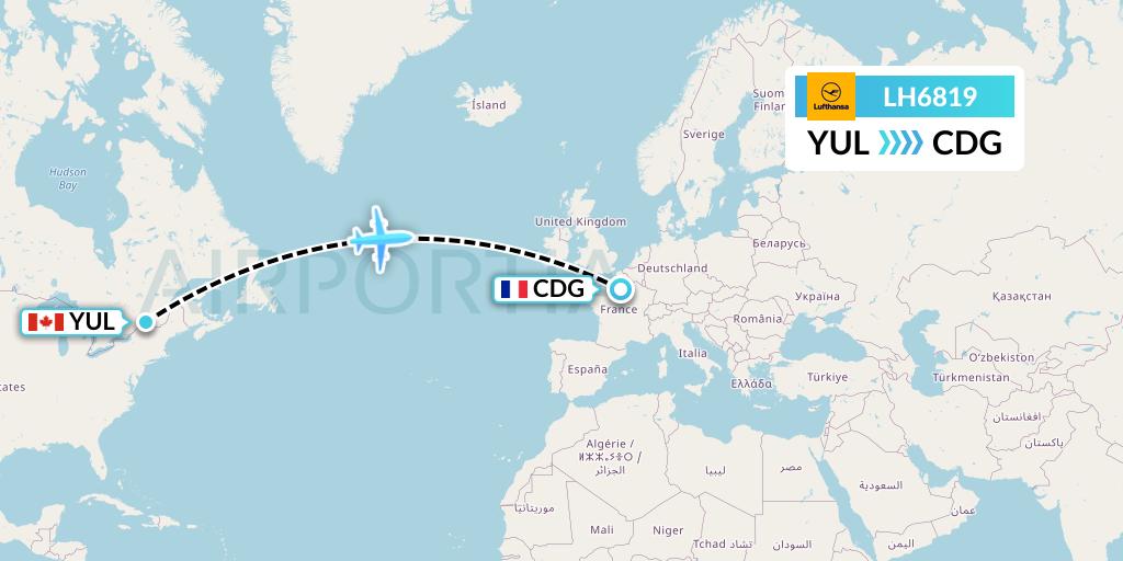 LH6819 Lufthansa Flight Map: Montreal to Paris