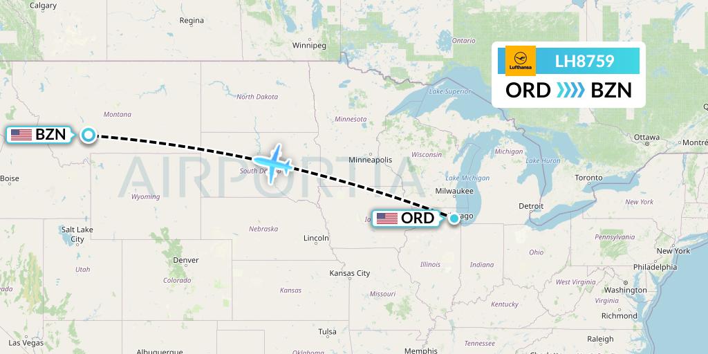 LH8759 Lufthansa Flight Map: Chicago to Bozeman
