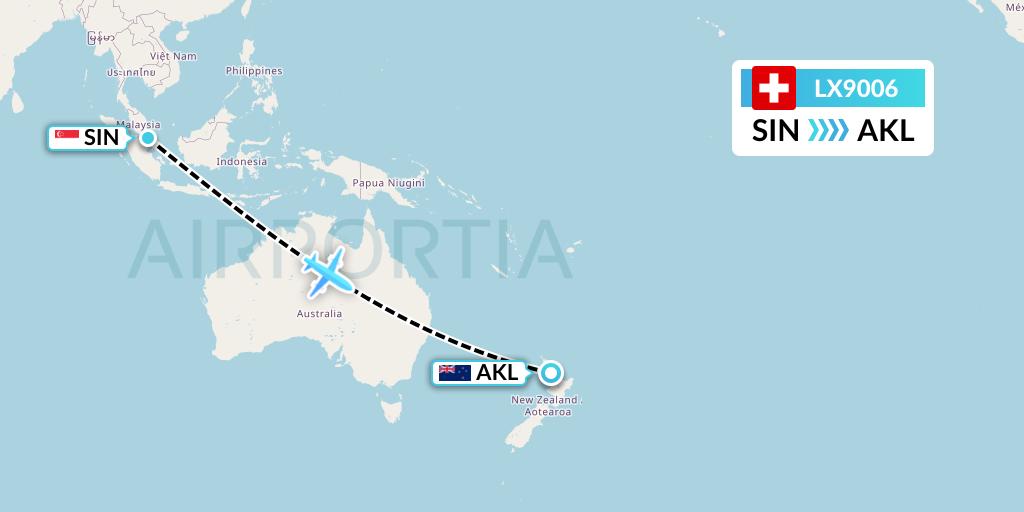LX9006 Swiss Flight Map: Singapore to Auckland