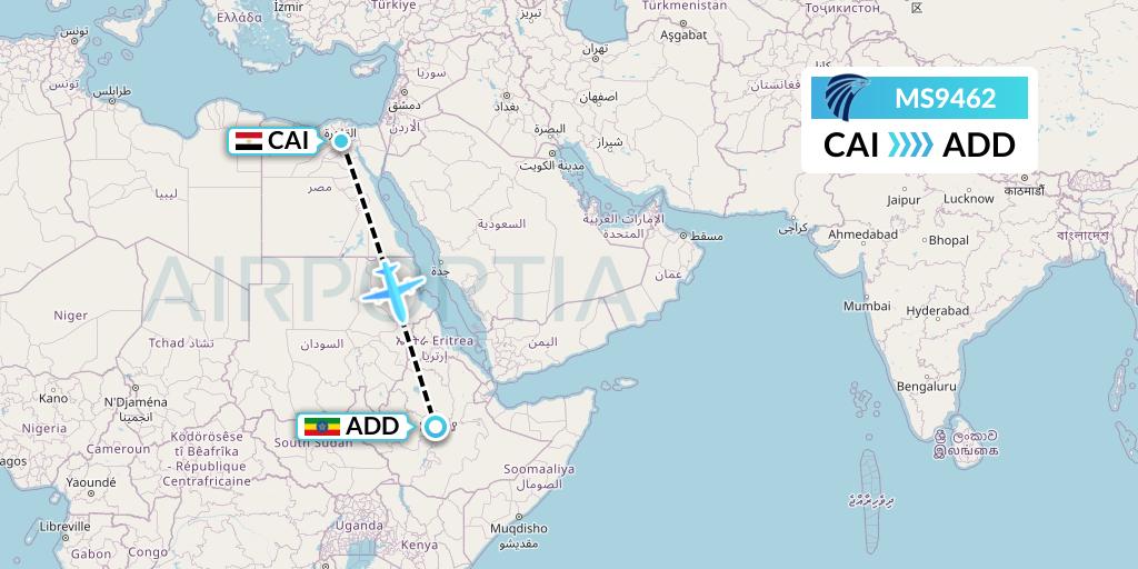 MS9462 EgyptAir Flight Map: Cairo to Addis Ababa