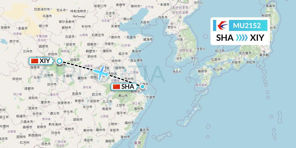MU2152 China Eastern Airlines Flight Map: Shanghai to Xi'an