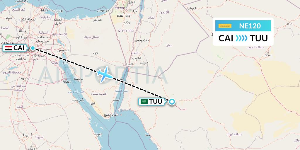 NE120 Nesma Airlines Flight Map: Cairo to Tabuk