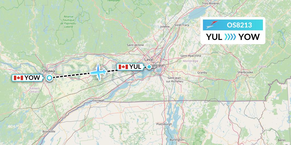 OS8213 Austrian Airlines Flight Map: Montreal to Ottawa
