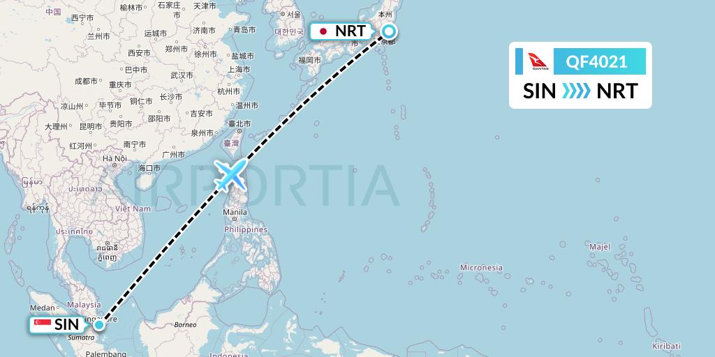 QF4021 Qantas Flight Map: Singapore to Tokyo