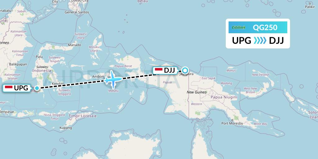 QG250 Citilink Flight Map: Makassar to Jayapura