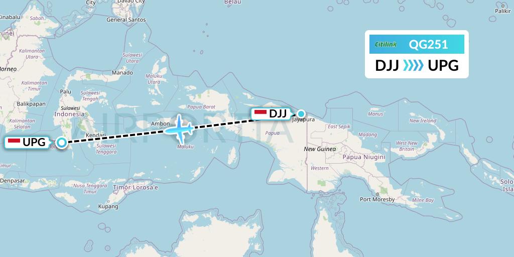 QG251 Citilink Flight Map: Jayapura to Makassar
