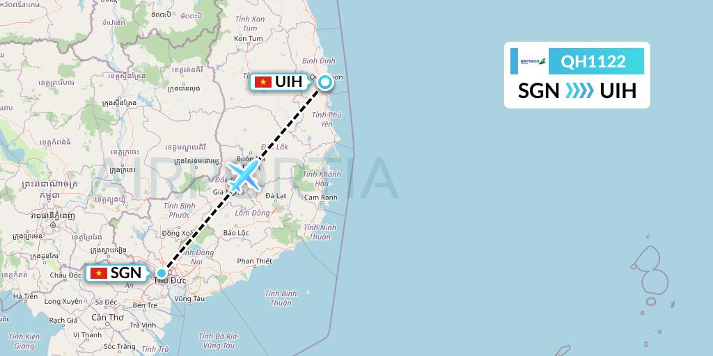 QH1122 Bamboo Airways Flight Map: Ho Chi Minh City to Qui Nhon