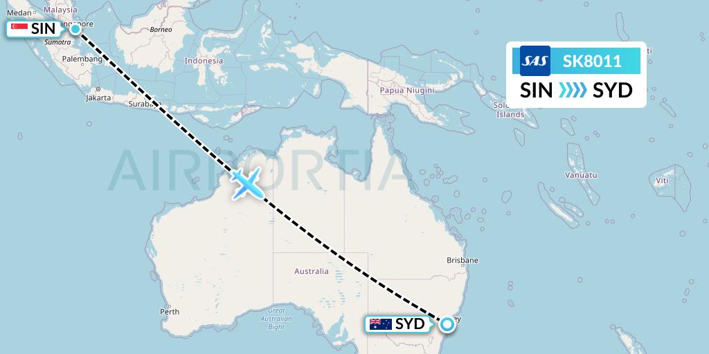 SK8011 SAS Flight Map: Singapore to Sydney