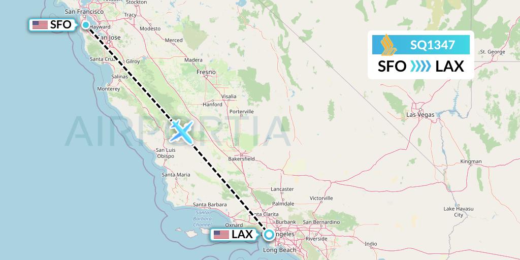 SQ1347 Singapore Airlines Flight Map: San Francisco to Los Angeles