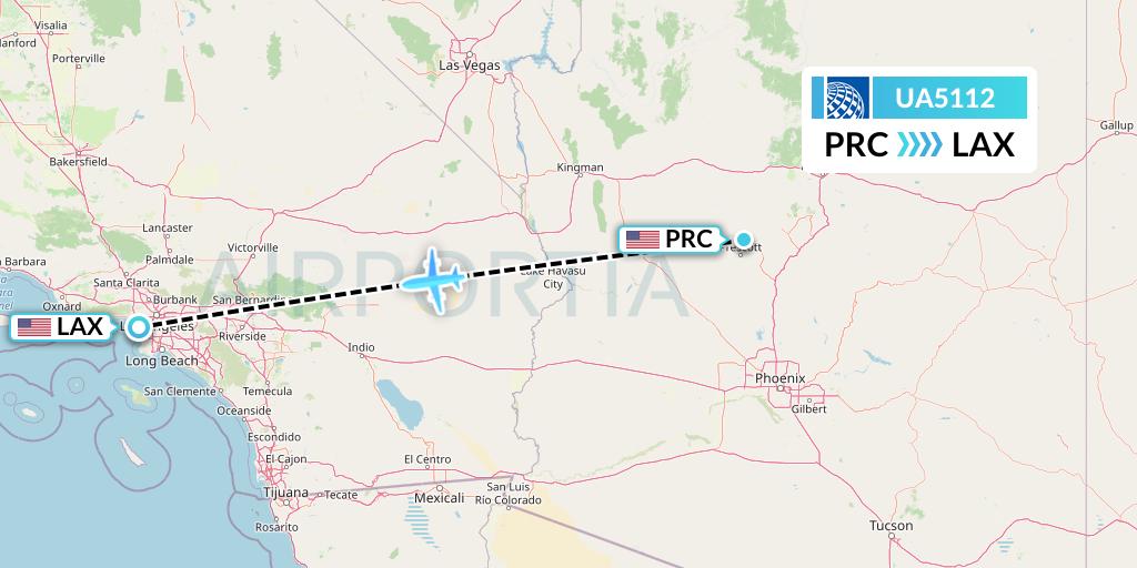 UA5112 United Airlines Flight Map: Prescott to Los Angeles
