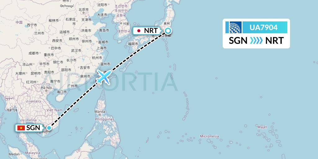 UA7904 United Airlines Flight Map: Ho Chi Minh City to Tokyo