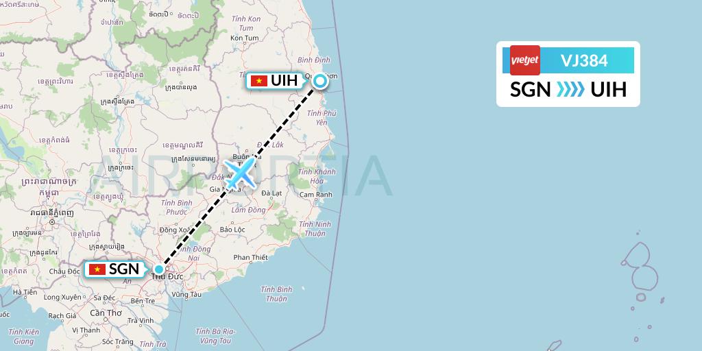 VJ384 VietJet Air Flight Map: Ho Chi Minh City to Qui Nhon