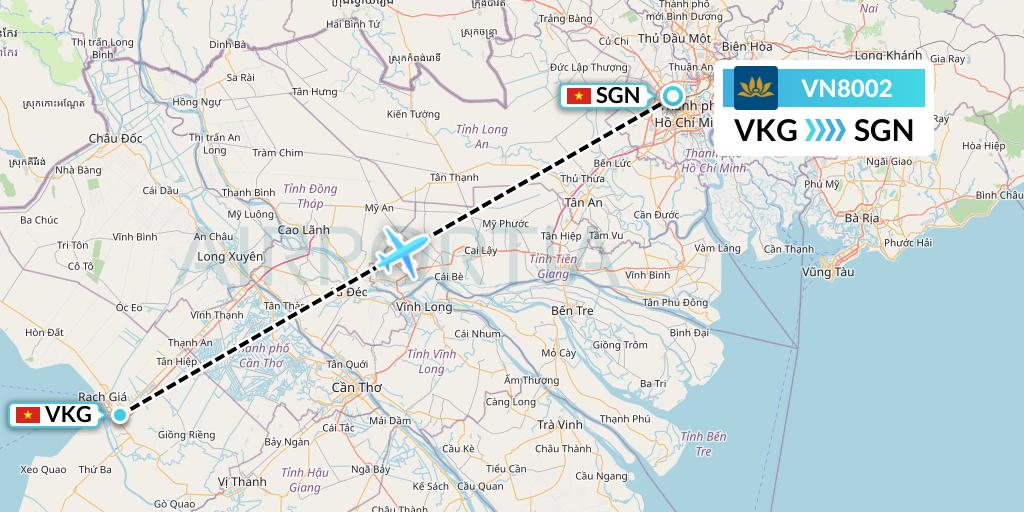 VN8002 Vietnam Airlines Flight Map: Rach Gia to Ho Chi Minh City