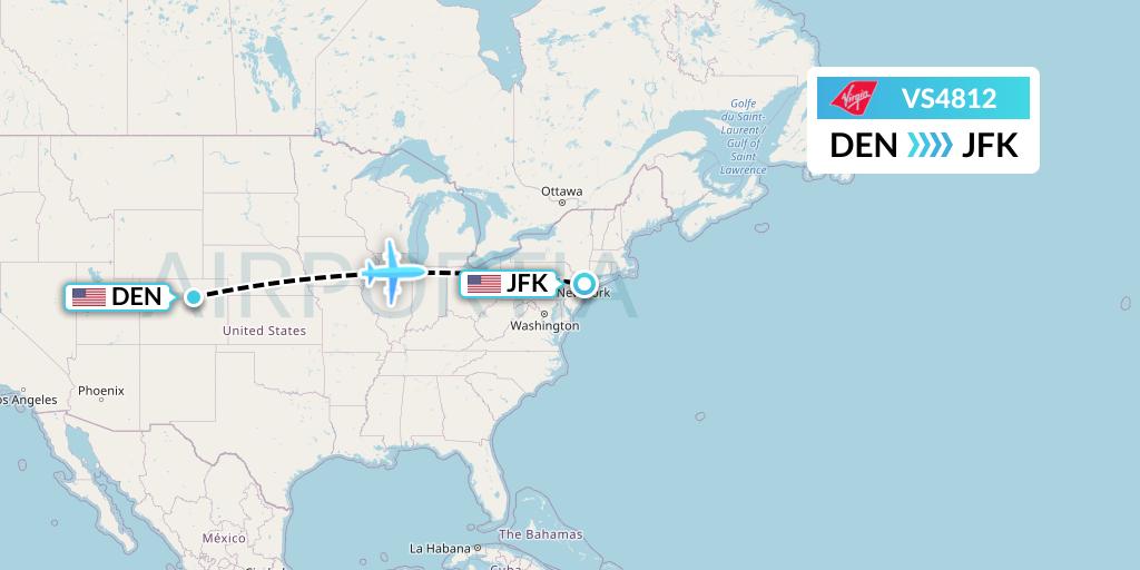 VS4812 Virgin Atlantic Airways Flight Map: Denver to New York