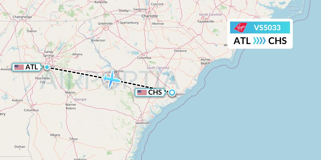 VS5033 Virgin Atlantic Airways Flight Map: Atlanta to Charleston