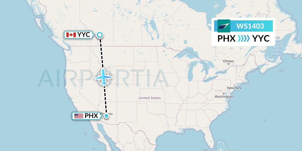 WS1403 WestJet Flight Map: Phoenix to Calgary
