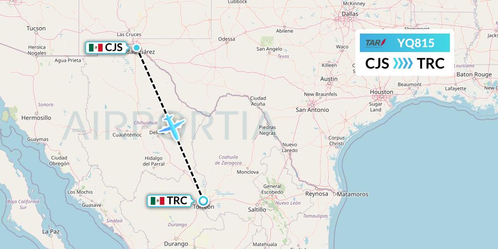 YQ815 TAR Aerolineas Flight Map: Ciudad Juarez to Torreon