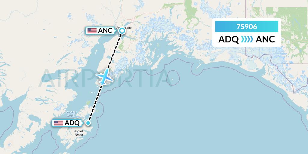 7S906 Ryan Air (USA) Flight Map: Kodiak to Anchorage