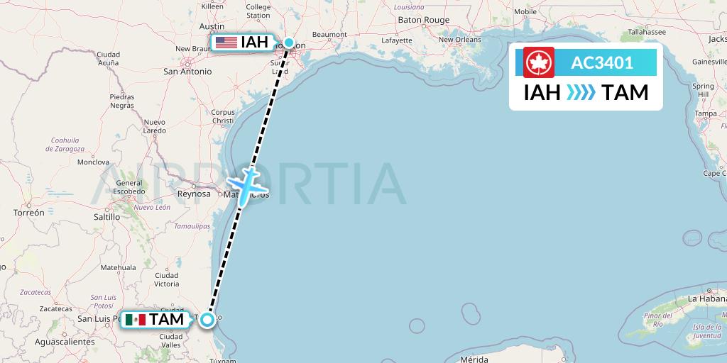 AC3401 Air Canada Flight Map: Houston to Tampico